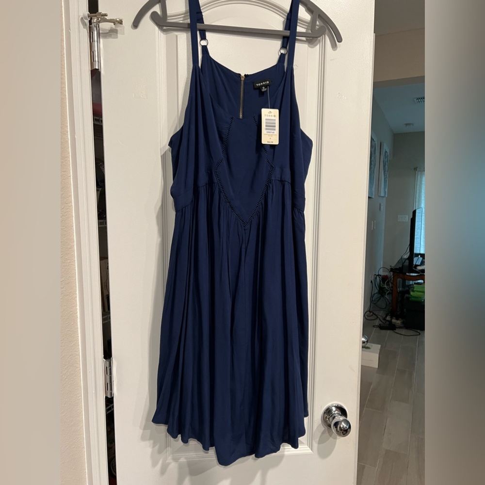 Torrid navy blue zipper back challis tank dress